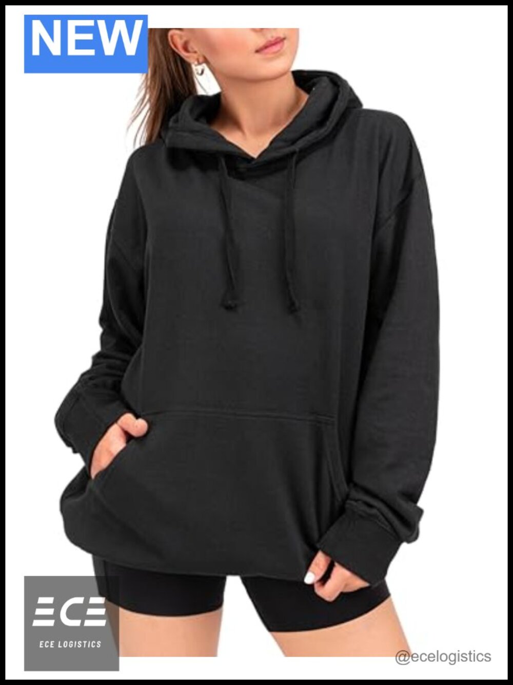 Oversized Cotton Blend Hoodie Drop Shoulder Pullover Pocket Casual